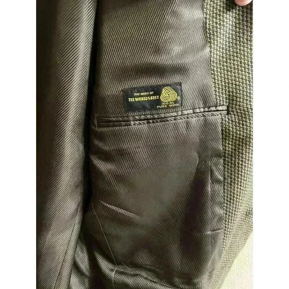 Vintage Neiman Marcus Men's Wool Blazer Jacket Brown Houndstooth Double Button